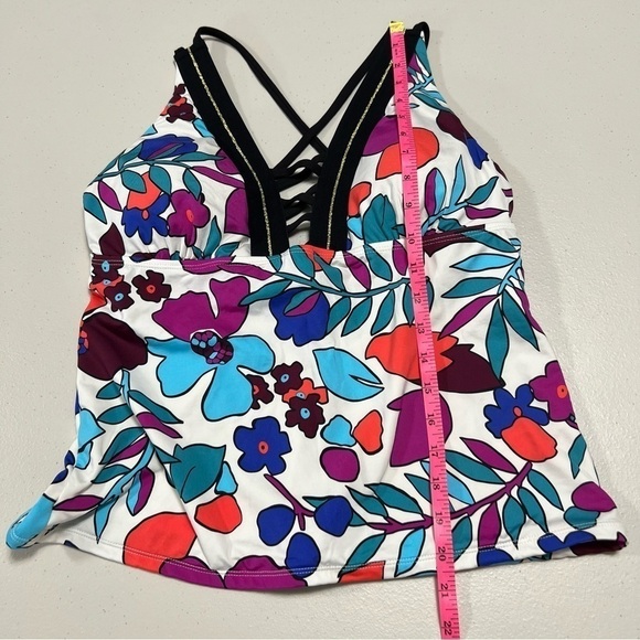 Cole of California Cali Floral White Lace Up Halter Tankini Top - Picture 8 of 8